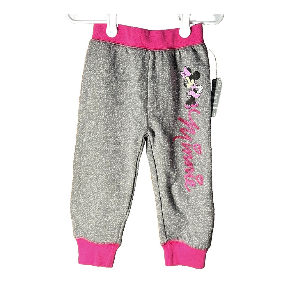 Disney Minnie Mouse Girls Fleece Sweat Pants Grey Pink Size 2 New‎